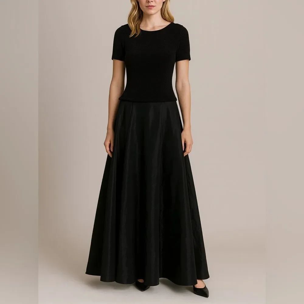 Cache Black Shimmer Top Organza Skirt Maxi Dress Gown Size 4